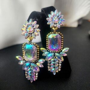 Gold with AB Iridescent Stones Drop Earrings